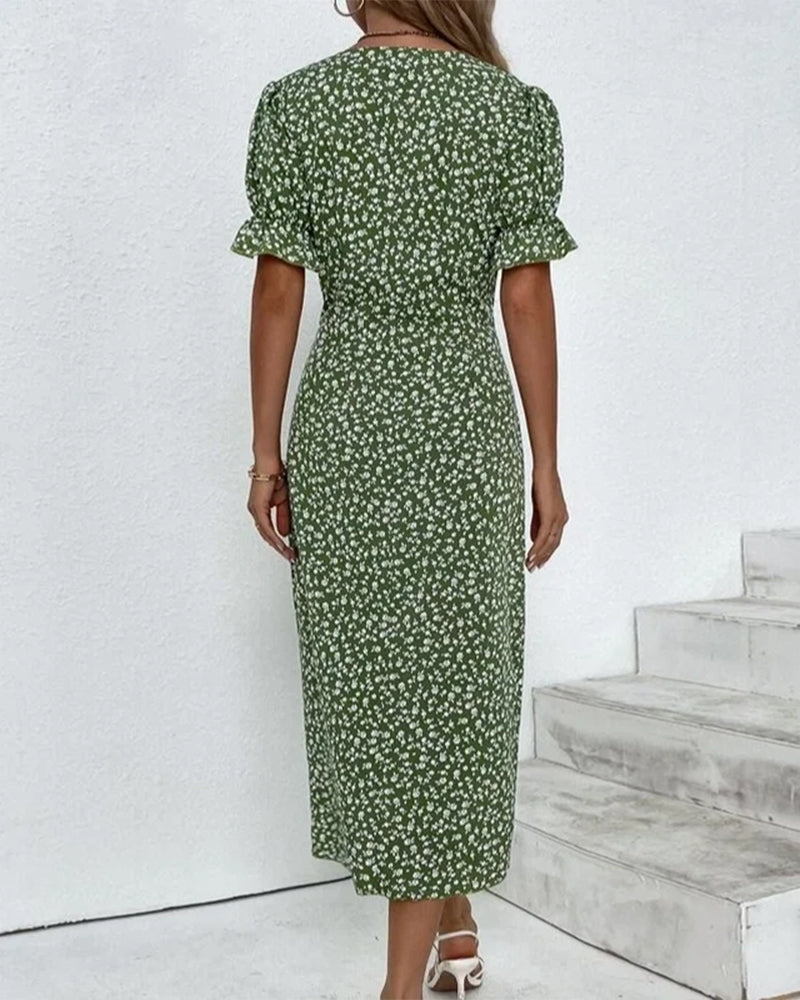 MARIA - Blommig klänning med V-ringning