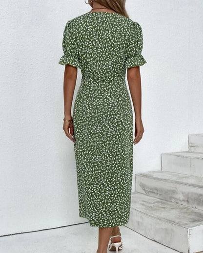 MARIA - Blommig klänning med V-ringning