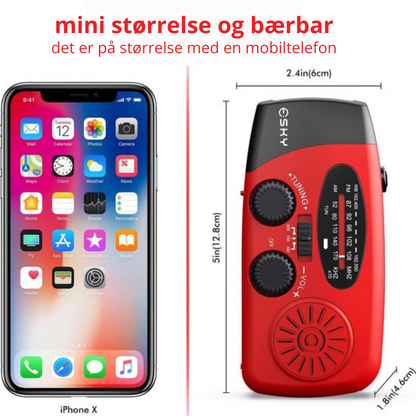 Nødradio med håndsving, solceller, lygte og powerbank